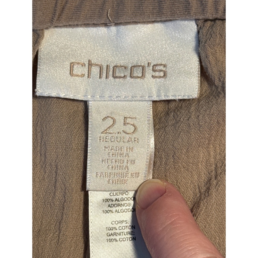 Chicos Pull On Pants Size 2.5 Regular Cotton Gauze Taupe Casual - Picture 4 of 6